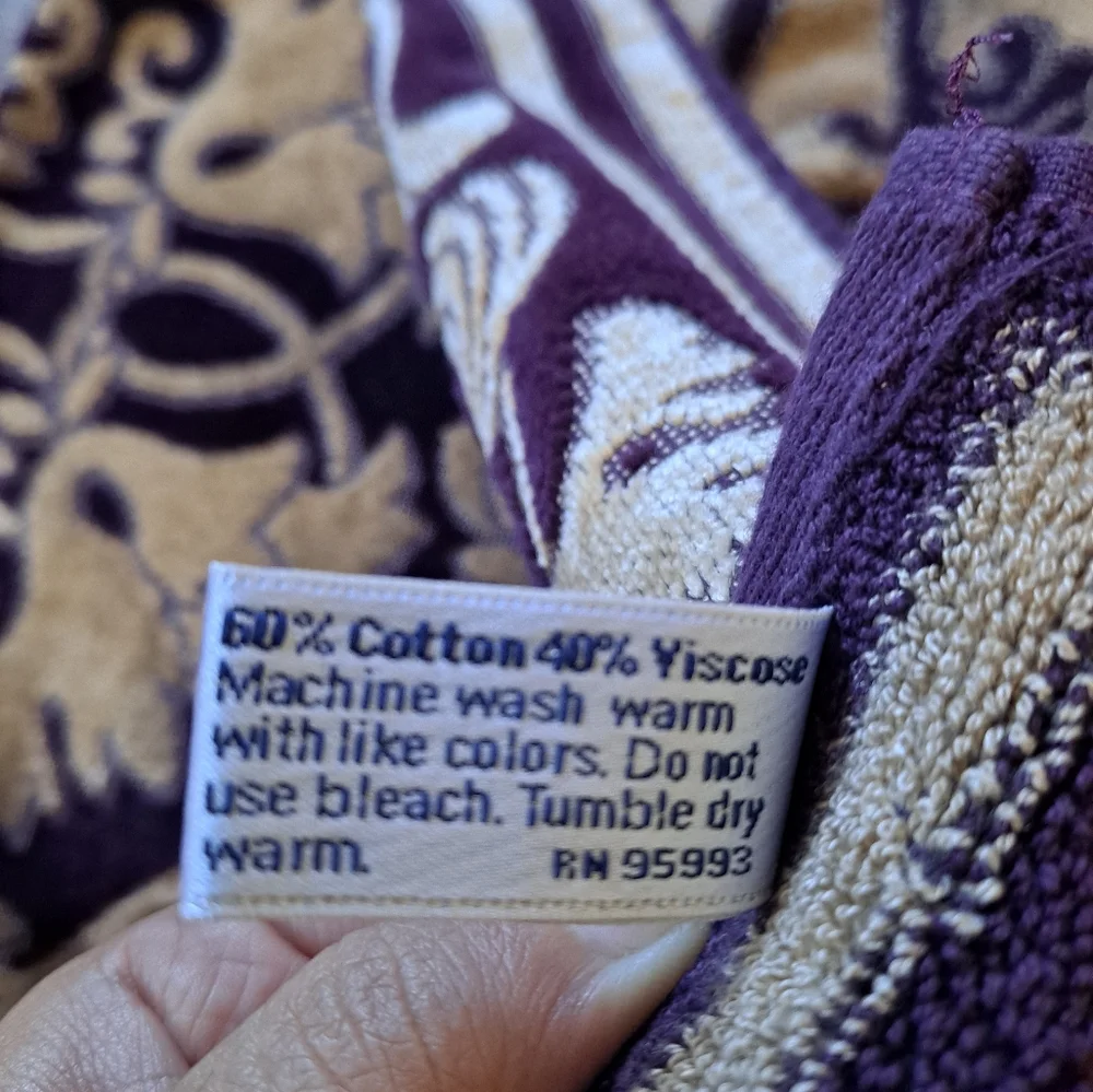 Terrisol Made in Brazil by Karsten Hand Towel Purple Gold Scroll Soft Cotton Vic